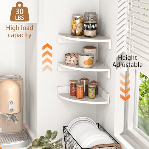 3-Pack Floating Corner Wall Shelves with Cable Management - White Wood