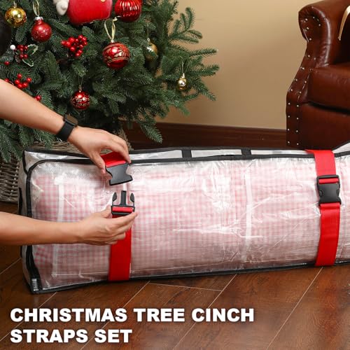 Amylove Red Christmas Tree Cinch Straps Set - 78.7 Inch Buckles, 8 Pack