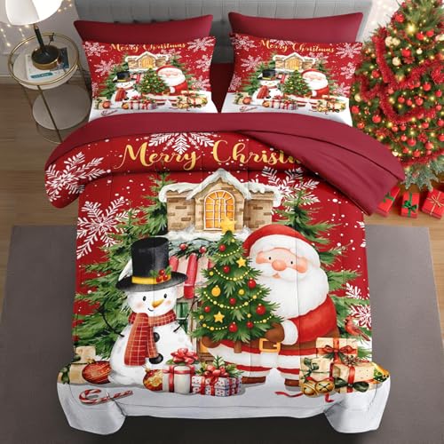 Full Christmas Comforter Set with Sheets - 7 Pieces, Red Bedding by WeCozy