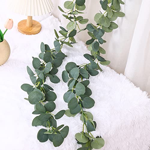 Artificial Eucalyptus Garland 12ft Set, Silk Silver Dollar Vines for Decor