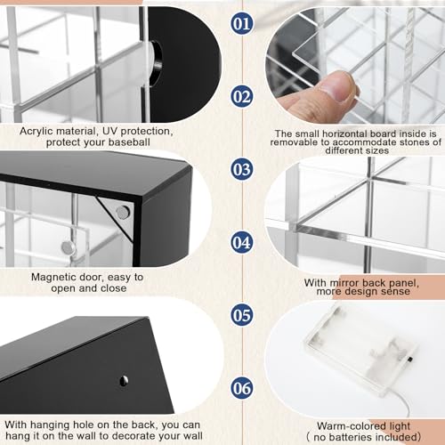 30-Grid Acrylic Display Case with LED Light and Magnetic Door for Rocks