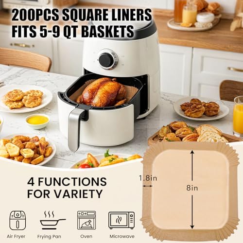 8-Inch Disposable Air Fryer Liners - Unbleached Parchment Paper (200 Pack)