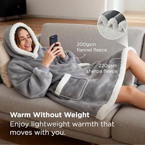 Bedsure Sherpa Fleece Wearable Blanket Hoodie - Cozy Oversized Sweatshirt