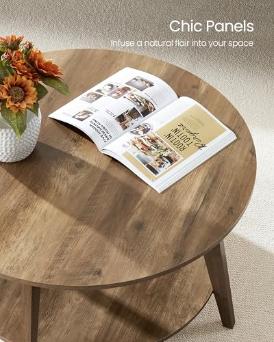 Round 2-Tier Coffee Table with Storage, Mid-Century Modern Center Table