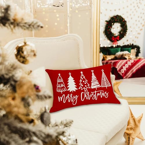 MAZSHTTD 3-Pack Red Christmas Pillow Covers 12x20 Inch Holiday Sofa Decor