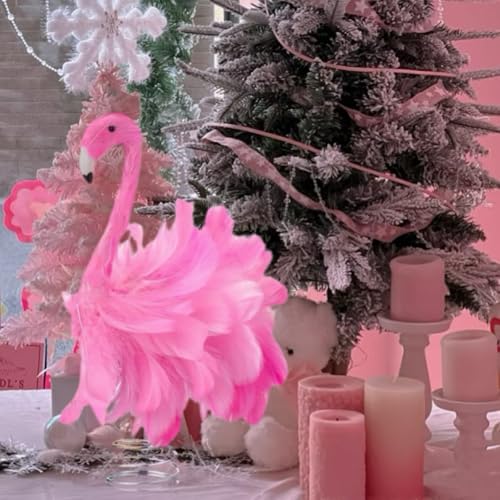 Pink Flamingo Christmas Tree Topper with Fluffy Feathers (9.8")