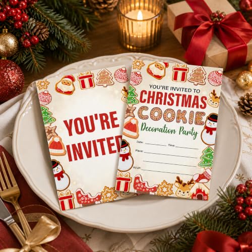 MENSHIJIAN Christmas Cookie Decorating Party Invitations - 20 Count, Envelopes, 3.5 x 5, Double-Sided, L Variation