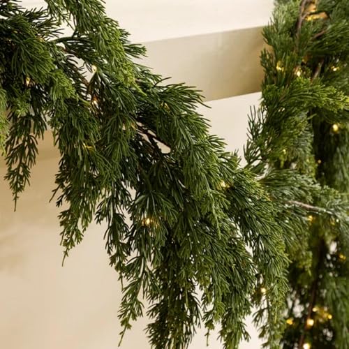 Dingion 1 Pcs 9 ft Artificial Cedar Garland – Realistic Green Holiday Decoration