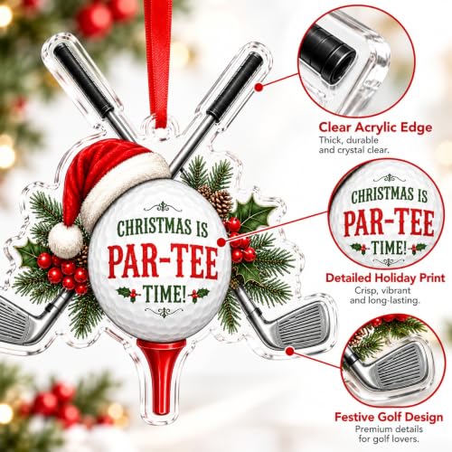 Golf Christmas Ornaments Acrylic Decor for Holiday Tree - Fun Golf Theme