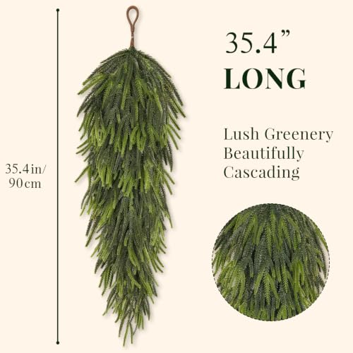 SpringTalk 35" Large Christmas Teardrop Swags - Deep Green, 2 Pack
