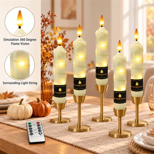 Ivory Flameless Taper Candles 4 Pack - Battery Operated LED with Remote & Flickering Flame, 6.5 Inch for Holiday Decor