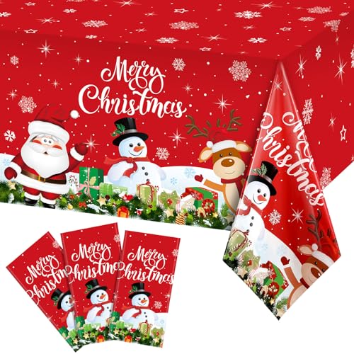 Tiamon 3 Pack Christmas Snowflake Tablecloths 108 x 54 in Disposable Red