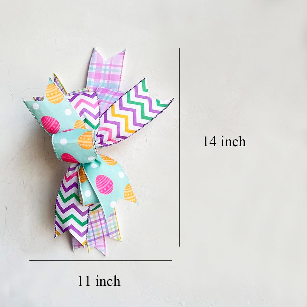 Skiennix Easter Wreath Bow - Colorful Spring Ribbon Decoration | 11x14 Inch Holiday Tree Topper