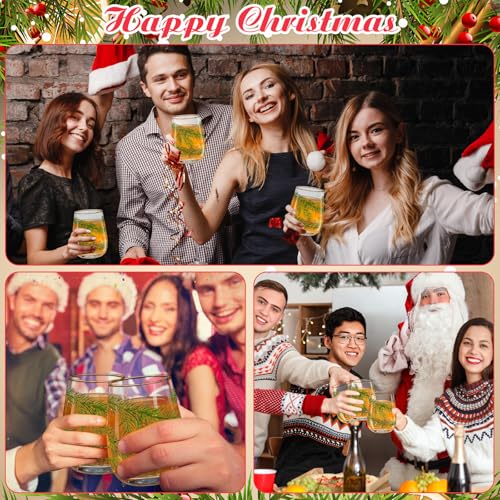 Maxcheck Pine Needle 6-Pack 18 oz Stemless Christmas Wine Glasses Set