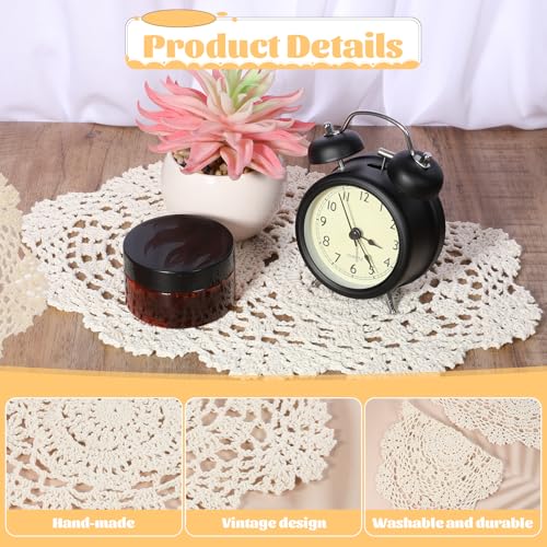 Beige Crochet Doilies 2-Piece Oval Runner Placemats Set — Handcrafted Cotton Lace Coasters