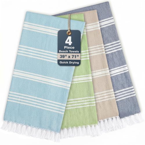 Oversized Turkish-Style Beach Towels, 39"x71" Cotton Blend, 4-Pack
