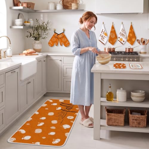 10-Piece Fall Pumpkin Kitchen Decor Set: Mats, Towels, Oven Mitts & Pot Holders