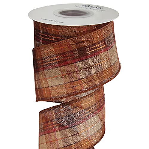 Fall Plaid Burlap Wired Ribbon with Gold Foil - 2.5 in x 10 Yards