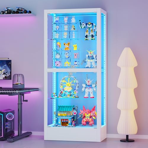 4-Sided Glass Display Cabinet with LED Lighting and Lock, 28-Inch Wide
