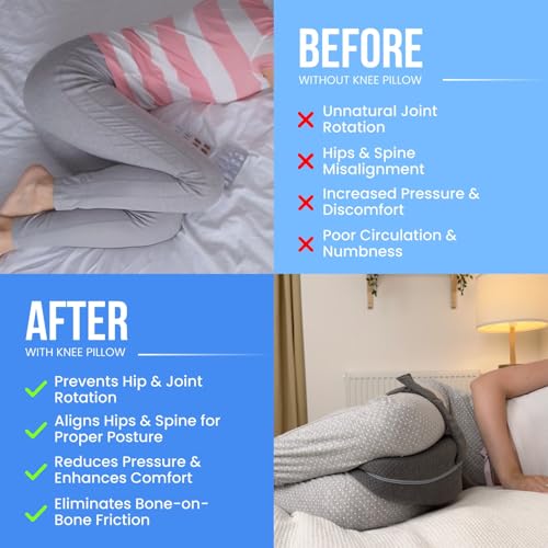 Memory Foam Knee Pillow for Side Sleepers - Sciatica Pain Relief