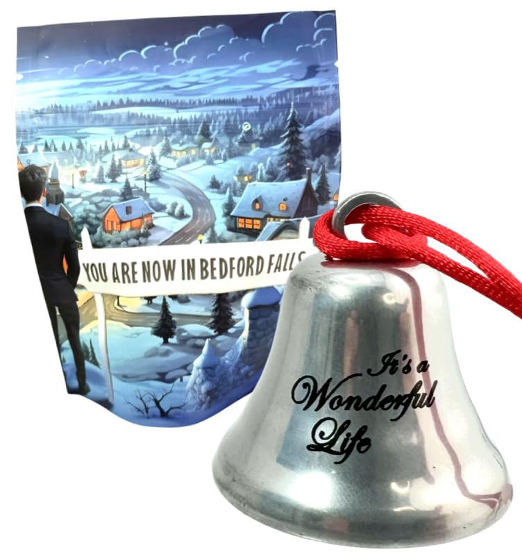 Classic Metal Christmas Ornament Bell with Bedford Falls Gift Bag