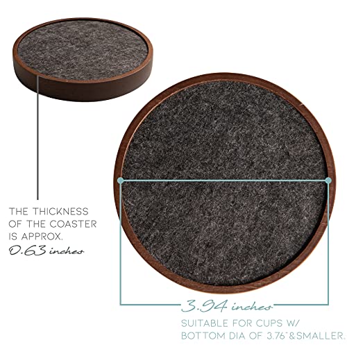 Wood Coaster Set of 6 – 4.3 Inch Absorbent Felt Cup Holders for Wooden Tables