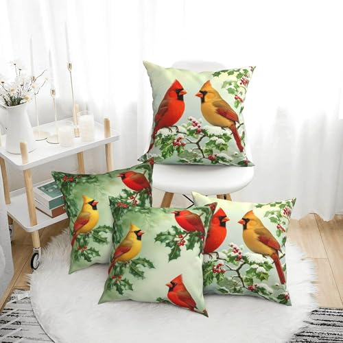 Verdiqor Cardinal Pillow Covers Set of 4 18x18 Inch Christmas Holiday Decor