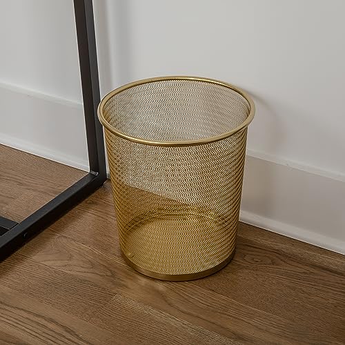 4.5 Gallon Metal Mesh Wastebasket, Gold Finish Trash Bin for Office