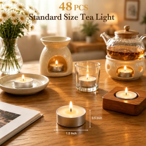 48 Pack Unscented Palm Wax Tea Light Candles - 4 Hour Clean Burn