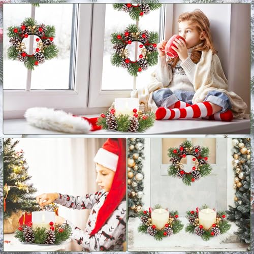 Acmee 8 Sets Christmas Candle Rings with Flameless Candles – 16pcs LED Wreath Centerpieces