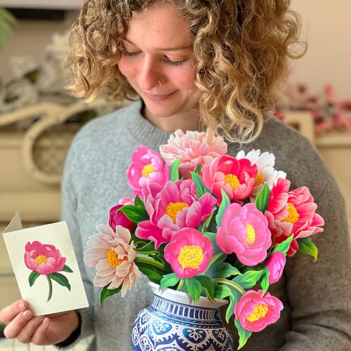 3D Peony Pop Up Greeting Card - 13-Inch Floral Bouquet Paper Card