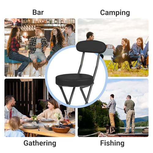 Padded Folding Stool with Backrest, 19-Inch Portable Collapsible Chair, 2 Pack