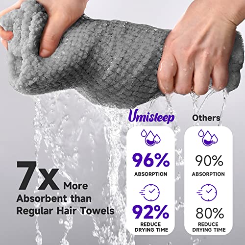 Umisleep Extra Large Microfiber Hair Towel - Ultra Absorbent, Grey