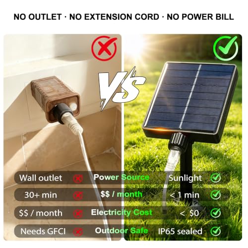 33ft Solar Rope Lights, 100 LED Waterproof Outdoor String Lights