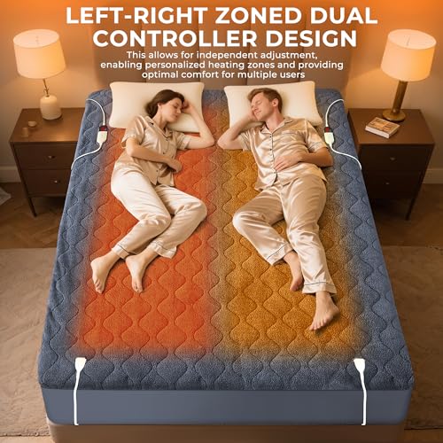 Queen Size Heated Mattress Pad with Dual Control - Sherpa Quilted Electric Bed Cover, Auto Shut Off, Fast Heating, Deep Pocket, Gray - Variation: Sherpa Gray / Queen