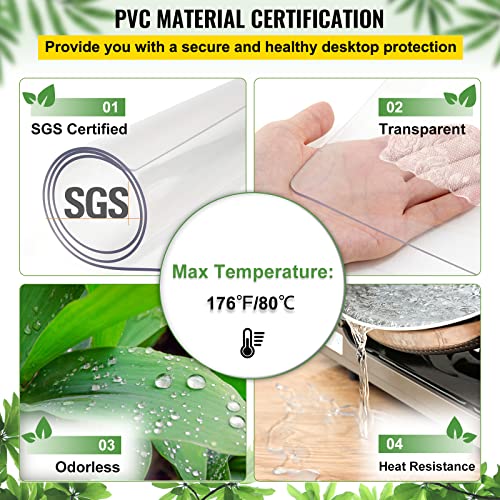 1.5mm Thick Clear PVC Table Protector, 40 x 72 Inch Waterproof Desk Mat