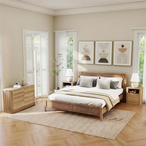 3-Piece Fluted Bedroom Furniture Set: 6-Drawer Dresser & 2 Nightstands