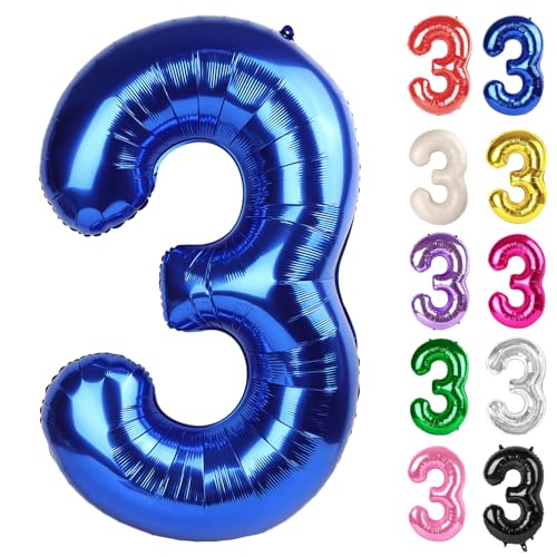 40 Inch Blue Number 3 Balloon - Jumbo Birthday Decoration