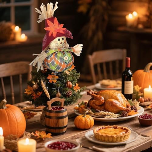Thanksgiving Scarecrow Tree Topper - 8 Inch Harvest Fall Tree Ornament