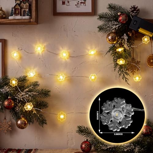 Bencailor 6.56 ft Christmas Snowflake String Lights (6.56 ft / Snowflake) Battery-Operated