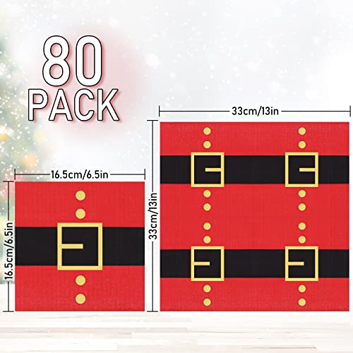 Christmas Paper Napkins 80 Pack - Santa Belt Design, Disposable Holiday Tableware