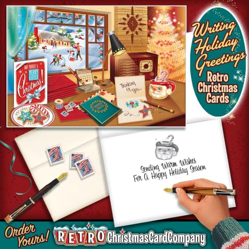 Retro Christmas Card Variety Pack - 8 Nostalgic Holiday Greeting Cards with Envelopes