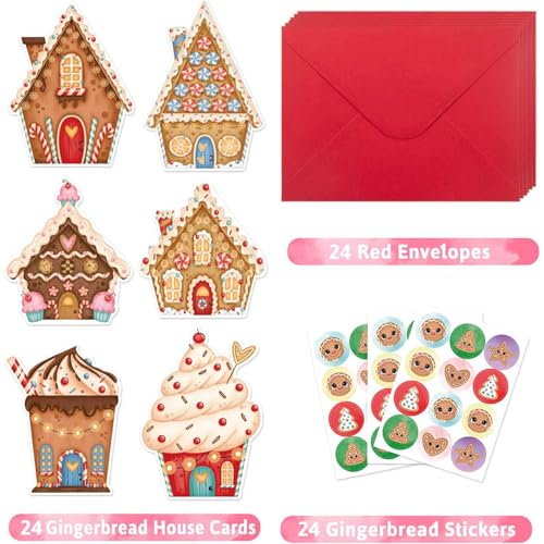 Ceiba Tree 24-Pack Gingerbread House Greeting Cards with Envelopes