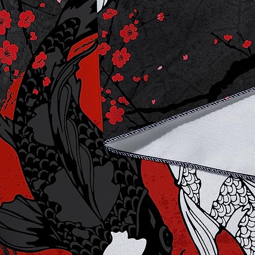 Japanese Yin Yang Koi Fish Tapestry - Anime Sakura Wall Hanging (40x60 In)
