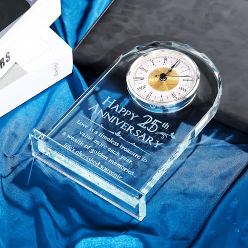 25th Wedding Anniversary Glass Clock Keepsake Gift for Couples