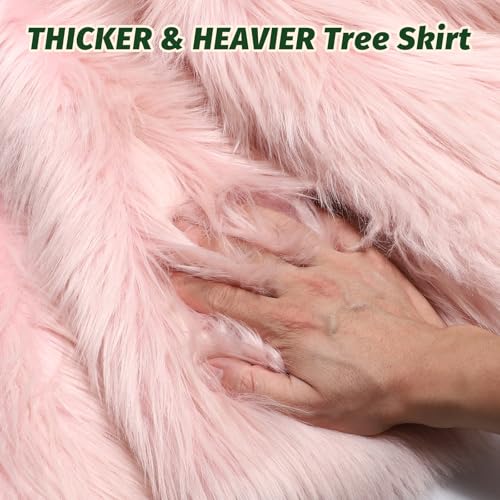 PARTTELY 36 Inch Pink Wool Fur Christmas Tree Skirt Thick Plush Holiday Decor