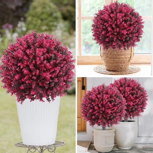 24-Inch Artificial Eucalyptus Topiary Ball Trees, Set of 2 UV-Resistant