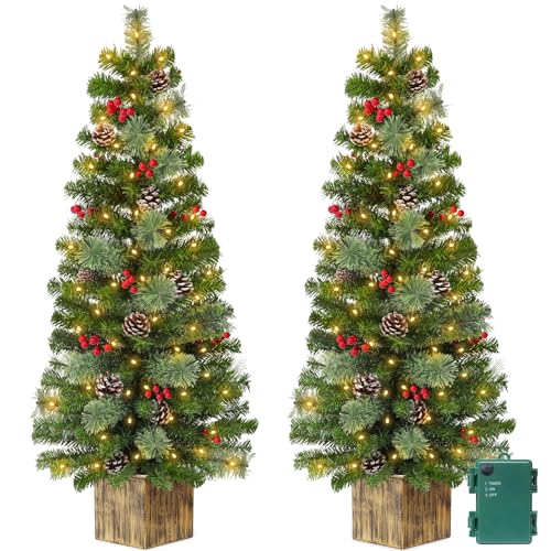 Artificial Christmas Entrance Tree with 60 LED Warm White Lights - 2 Pack, 4 Ft