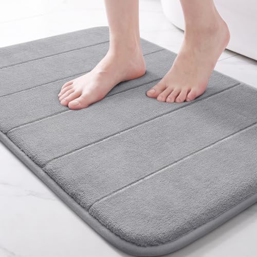 Yimobra Memory Foam Bath Mat, Super Soft Absorbent Non-Slip Bathroom Rug, 24x17 Grey