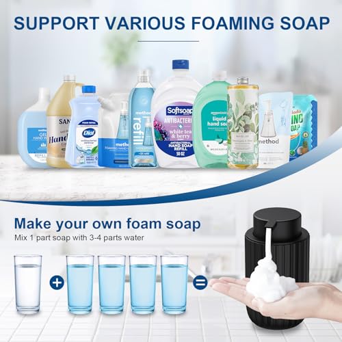 Ceramic Foaming Soap Dispenser, 12 oz Refillable Hand Soap Pump - Black